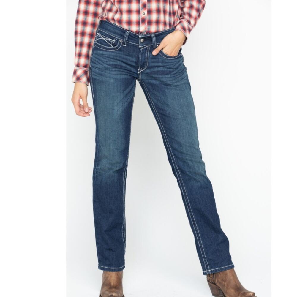 ARIAT WOMEN'S REAL DENIM OCEAN STRAIGHT LEG RIDING JEANS INDIGO BLUE SIZE 32 L - Picture 1 of 7